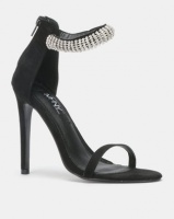 MHNY By Madison Maria Encrusted Strap Heeled Sandals Black Suede Photo