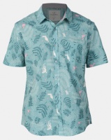 Chester St Creatures Short Sleeve Shirt Teale Green With Pink Photo