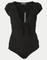 Paige Smith Short Sleeve Tie Detail Bodysuit Black Photo