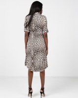 London Hub Fashion Side Button Midi Dress Leopard Print Photo