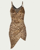 London Hub Fashion Asymmetric Strappy Mini Dress Leopard Print Photo
