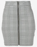 London Hub Fashion Checked Print Zip Front Mini Skirt Grey Photo