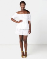 NA KD NA-KD Off Shoulder V Neck Crochet Frill Dress White Photo