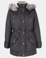 New Look Faux Fur Lined Hooded Parka Coat Black Photo