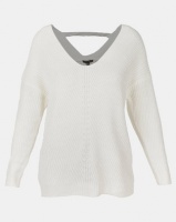 New Look Ribbed Lattice Back Jumper Off White Photo
