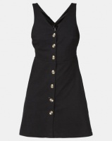 New Look Cross Hatch Button Front Pinafore Dress Black Photo