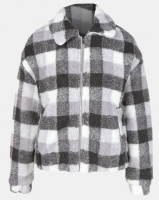 New Look Faux Teddy Fur Jacket White Check Photo