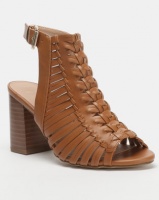 New Look Wide Fit Leather-Look Woven Block Heels Tan Photo