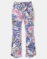 Holly Blue Linen Pant With Tie Belt Leaf Print Navy Photo