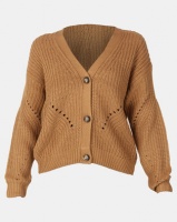 New Look Chunky Pointelle Knit Cardigan Camel Photo