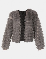 New Look Fine Knit Tiered Fluffy Cardigan Dark Grey Photo