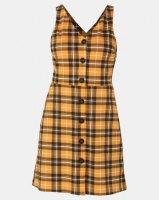 New Look Check Button Through Pinafore Dress Yellow Photo