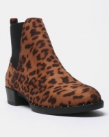 New Look Doug 2 Suedette Leopard Print Studded Chelsea Boots Stone Photo