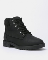 New Look Barber Teddy Cuff Flat Lace Up Boots Black Photo