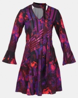 Closet London Printed V-Neck Tassle Collared Flare Dress Multi Photo