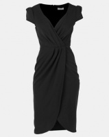 City Goddess London Front Pleat Tulip Midi Dress Black Photo