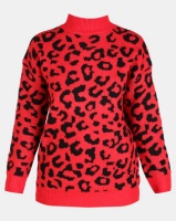 QUIZ Knit Leopard Print Jumper Red and Black Photo