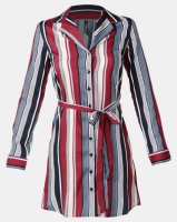 London Hub Fashion Stripe Button Detail Shirt Dress Multi Photo