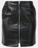 London Hub Fashion Studded PU Leather Skirt Black Photo