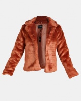 London Hub Fashion Faux Fur Cropped Coat Rust Photo