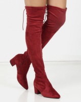 London Hub Fashion Over the Knee Suedette Boot Wine Photo