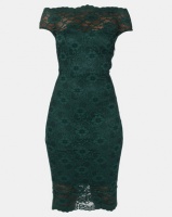 City Goddess London Bardot Lace Midi Dress Emerald Photo