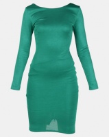 City Goddess London Long Sleeved Fitted Midi Dress with Zip Detail Emerald Photo