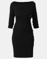 City Goddess London Three Quarter Sleeve Midi Dress with Waist Bow Black Photo