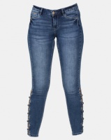Sissy Boy Jon Jon Low-Rise Side Lace up Detail Skinny Jeans Med Blue Photo