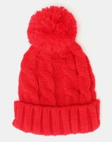 Brave Soul Panther Ribbed Beanie With Bobble Scarlet Photo