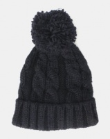 Brave Soul Panther Ribbed Beanie With Bobble Navy Photo