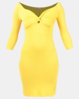 Legit Bardot 3/4 Sleeve Twist Front Peep Out Midi Tube Dress Mustard Photo