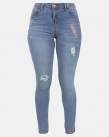 Legit Skinny Jeans With Rose Gold Paint Detail Stonewash Photo