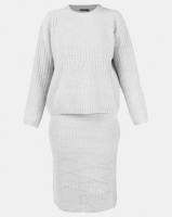 Brave Soul 2 Piece Knitted Set Midi Length Skirt And Jumper Grey Photo