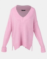 Brave Soul Loose Fit V Neck Jumper With Ribbed Trims Candy Pink Photo
