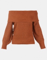 Brave Soul Off The Shoulder Loose Fisherman Jumper Gingerbread Photo