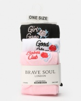 Brave Soul Vibes Ladies 3 PK Embroidery Detail Socks Black/White/Pimk Photo