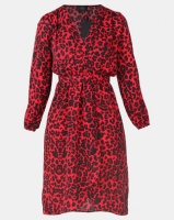 AX Paris Leopard Print V-Neck Wrap Dress Red Photo