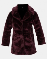 AX Paris Faux Fur Coat With Collar Wine Photo
