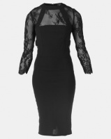 AX Paris Sheer Lace Panel Midi Dress Black Photo