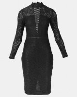 AX Paris High Neck Lace Dress With Frill Hem Black Photo