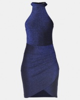 AX Paris Metallic Bodycon Dress With Halterneck Blue Photo