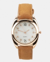 You I You & I Faux Suede Strap Watch Tan and Rose Gold Photo