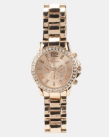 You I You & I Diamante and Metal Link Strap Watch Rose Gold Photo