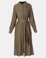 G Couture Silky Shirt Dress Olive Photo