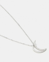 Silver Bird Sterling Silver CZ Crescent Moon Necklace Silver Photo