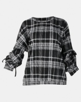 Revenge Checked Top With Sleeve Detail Top Grey Photo