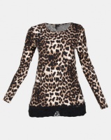 Slick Elle Lace Edge Animal Print Long Sleeve Top Multi Photo