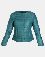 G Couture Collarless Puffer with Buttons Teal Photo