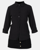 Utopia Stretch 3/4 Sleeve Shirt With Roll Up Black Photo